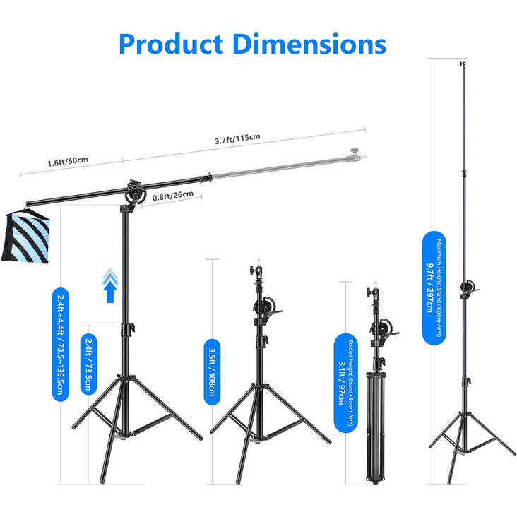 Neewer Heavy Duty 297cm / 9.8ft Photographic Boom Combi Stand and Counterweight (4kg Load)